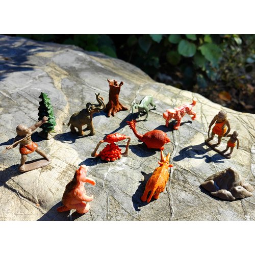 Qiandier Prehistoric Life Scene Toys Mammoth Saber-Toothed Tiger Wolf Figures Primitive Human Animal Playset 12 PCS