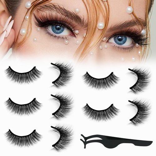 5 Pairs Self Adhesive Eyelashes, Reusable, Natural Look, Self Sticking No Glue Lashes for Women, Five Styles False Eyelashes Kit, Eyelashes(Long)