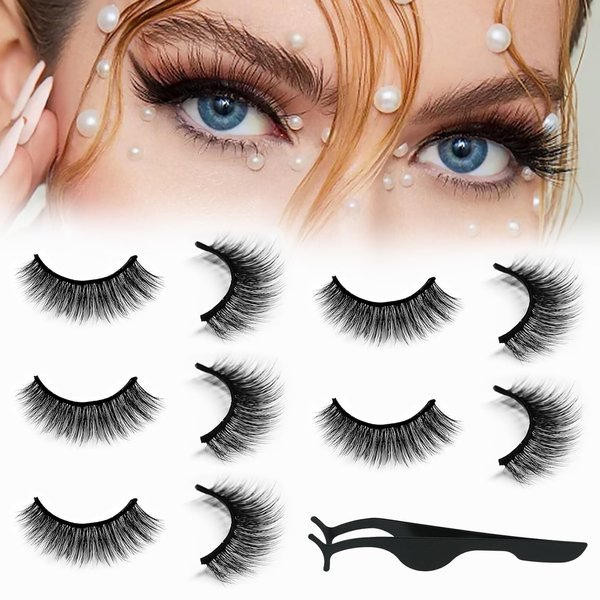 5 Pairs Self Adhesive Eyelashes, Reusable, Natural Look, Self Sticking No Glue Lashes for Women, Five Styles False Eyelashes Kit, Eyelashes(Long)