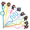 24 Ninja Drinking Crazy Straws for Kids | Ninja Themed Warrior Birthday Party Supplies Favors Decorations with 24 PVC Charm, 2 Cleaning Brushes Reusable Straw
