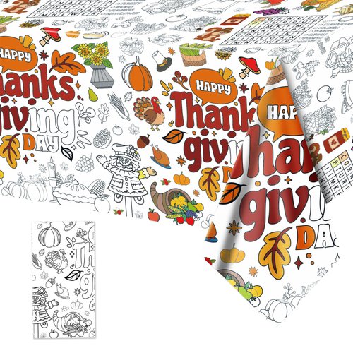 Thanksgiving Coloring Tablecloth, 47 x 71 Inch Giant Coloring Poster Thanksgiving Crafts for Kids Versatile Paper Coloring Banner Table Cover for Fall School Party Decorations