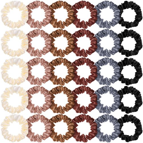 30 Pieces Silk Hair Scrunchies Satin Elastic Hair Bands Small Skinny Hair Scrunchies Hair Ties Ropes Ponytail Holder for Women Decorations(Colorful)