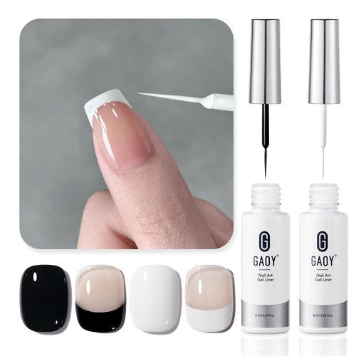 GAOY Black White Gel Nail Polish Art Liner, 8ml 2 Colors for Nail Paint Design with Thin Brush DIY French Manicure and Pedicure at Home