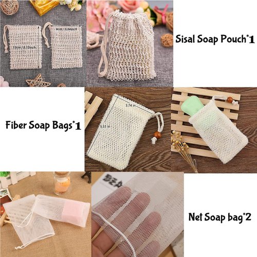 Soap Bags for Homemade Soap for Shower 4 pcs - for Foaming and Drying The Soap Bars Shower Bar Soap Holder Loofah（6.3x 3.54 inches,Beige*2 Blue*1 green*1)