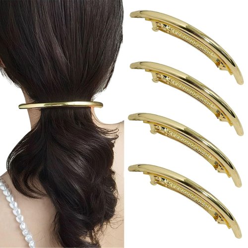 papasgix 4 PCS Gold Hair Clip Hair Barrettes for Women, Spring French Metal Hair Clips, Hair Barrettes for Women Thick Hair Gold and Silver Metal Hairpins (Set 03)