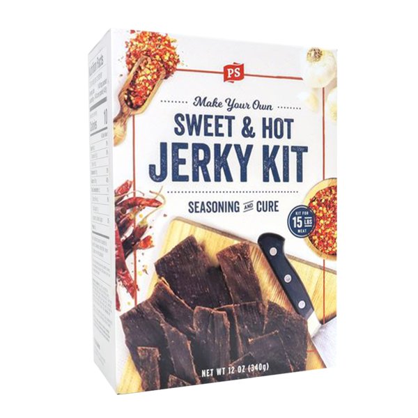 PS Seasoning Jerky Seasoning and Cure Kit (Sweet & Hot) - Grand Champion American Association of Meat Processors Award - Wild Game Hunters - Jerky Cure - Dehydrated - Beef, Turkey, Venison - DIY