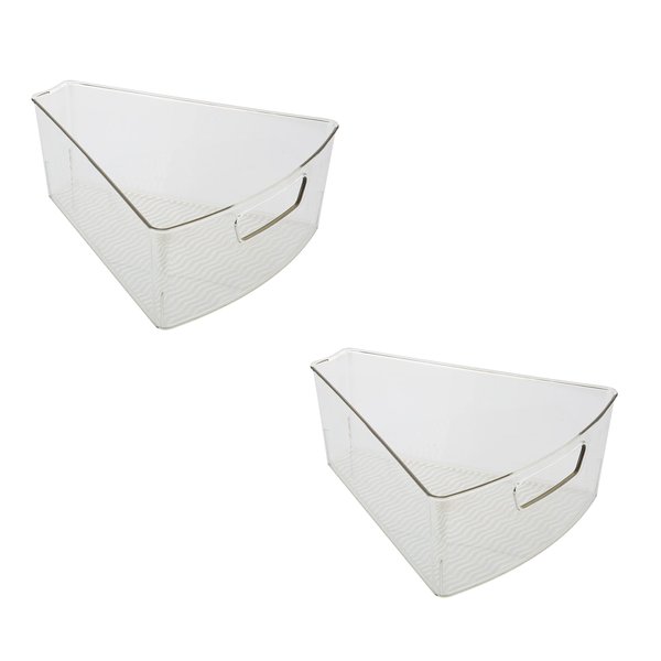 Kitchen Details 2 Pack Lazy Susan Bin | Triangular Pantry Organizer | Corner Cabinet | Handle | Spice Jars | Cans | Clear