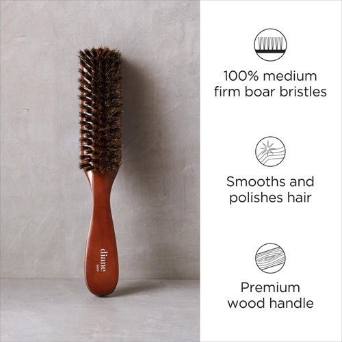 Diane Premium 100% Boar Bristle Styling Brush for Men and Barbers – Medium Bristles for Thick Coarse Hair – Use for Detangling, Smoothing, Wave Styles, Soft on Scalp, Restore Shine and Texture
