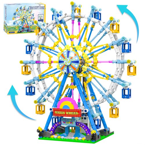 Motorized Ferris Wheel Building Set with Fairy Lights, 813 Piece Creative Toy Building Kit for Two-Way Rotation, Ideal Carnival Construction Kit for Kids Ages 6-12, Engaging Gift for jr Builder