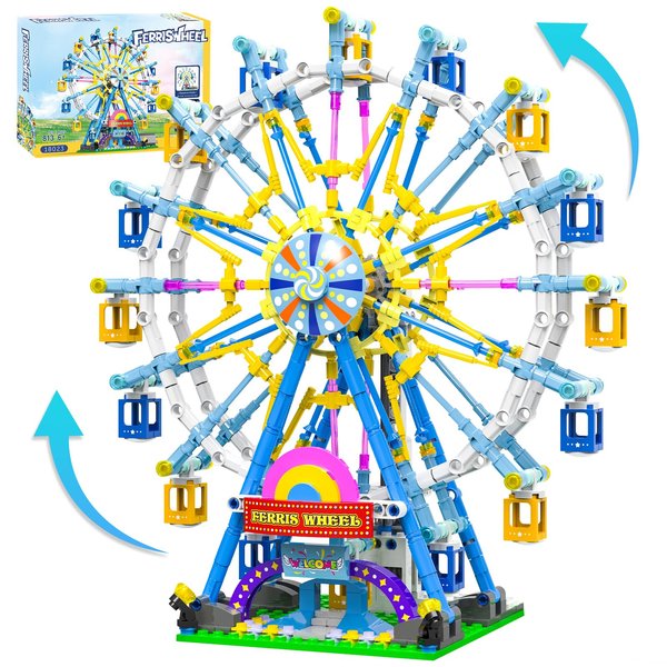 Motorized Ferris Wheel Building Set with Fairy Lights, 813 Piece Creative Toy Building Kit for Two-Way Rotation, Ideal Carnival Construction Kit for Kids Ages 6-12, Engaging Gift for jr Builder