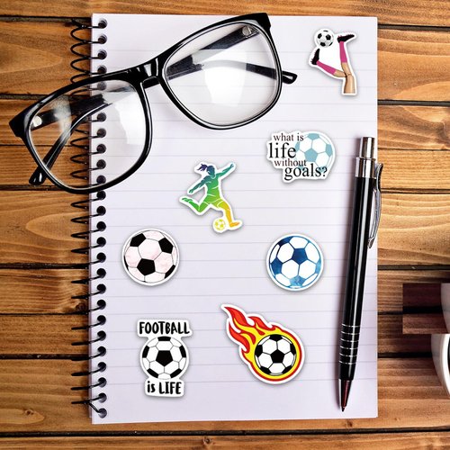 100 PCS Cute Soccer Stickers, Water Bottle Stickers for Kids Teens, Waterproof Vinyl Laptop Kids Stickers for Laptop, Bumper, Skateboard, Guitar