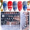 Christmas Nail Stamping Plates, 5Pcs Christmas Nail Stamper Kit Snowflakes Xmas Tree Bell Snowman Elk Nail Art Stencils Plates Winter Nail Stamp Kit Manicure Template Design Tool