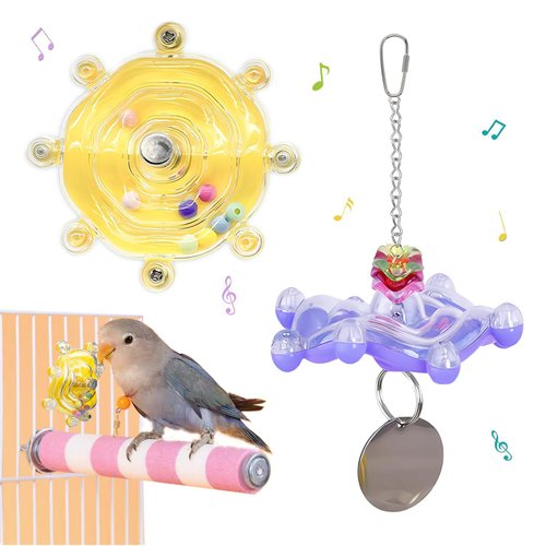 HBYCDSTF Bird Toys for Parakeets, Bird Wheel Toys, Colorful Interactive Parrot Chewing Toys Bird Cage Accessories Enrichment for Small Birds, Finches, Conures, Lovebirds, Budgies, Cockatiel (2 Pcs)