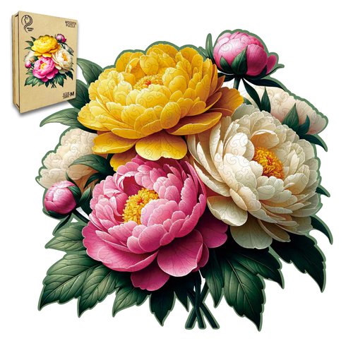 NIUNIUAMY Wooden Puzzle, Multi-Color Peony Flower, Adult Wooden Puzzle, Colorful Wood Carving Puzzle Designed for Family and Friends, 11 * 11 inches, 200 Pieces (Medium)