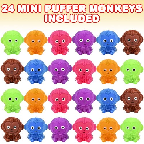 ArtCreativity Mini Puffer Monkeys, Set of 24, Monkey Squeeze Toys for Filling Easter Eggs, Easter Party Favors, Egg Hunt Supplies, Stress Relief Toys for Kids, Assorted Neon Colors