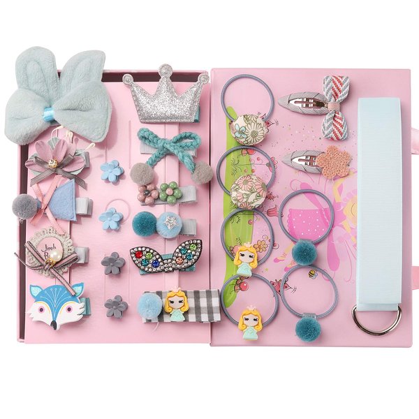Starneey 24Pcs Baby Elastic Hair Ties and Girls Hair Clips Hair Accessories Set Gift Set Hair Bow Cute Party Bowknot Hairpin for Little Girls Baby Toddler Kids-Blue