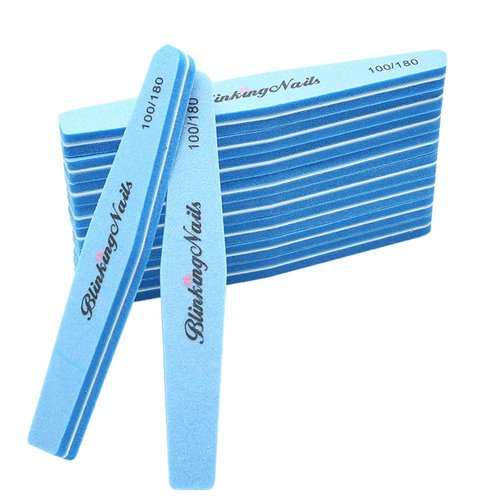 Nail Files and Buffers for Nail Art Care Double Sides Design 100/180 Grit Nail Shine Buffer Professional Manicure Nail Tools Color Sky Blue Pack of 10pcs