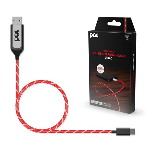Statik PowerAware 224/110V Light Up Charger Cord USB | USB to USB C Cable & LED Charging Cable | Light Up Charging Cable | Light Up Phone Charger Cord | Red, 3FT/1M