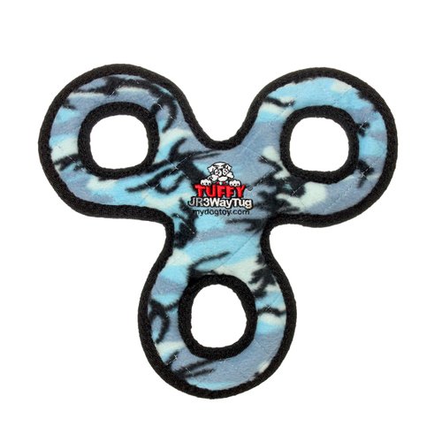 TUFFY - World's Tuffest Soft Dog Toy - Junior 3 Way Tug -Camo Blue- Squeakers - Multiple Layers. Made Durable, Strong & Tough. Interactive Play (Tug,Toss & Fetch). Machine Washable & Floats