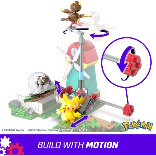 MEGA Pokémon Building Toys Set, Countryside Windmill with 240 Pieces, Motion and 3 Poseable Action Figures, for Kids