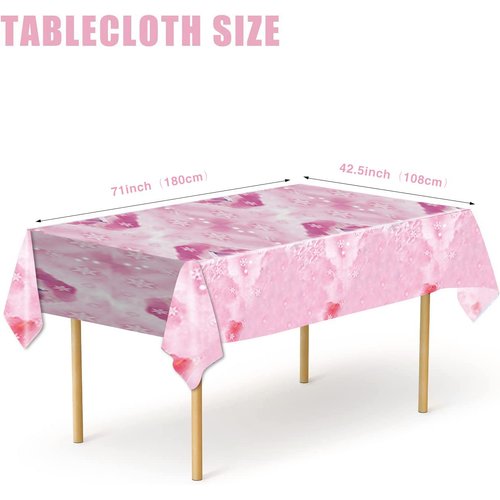 3 Pcs Pink Winter Ice Snowflake Tablecloth 71x42.5 inch,Girls Birthday Party Decorations White Snowflake Rectangle Table Cover Winter Wonderland Theme Birthday Party Supplies