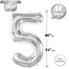 Silver 5 Balloon, Number Balloons 40 Inch, 5th Birthday Balloon Decorations, Silver and Black Party Supplies, 5 Number Balloons, Number 5 Balloon