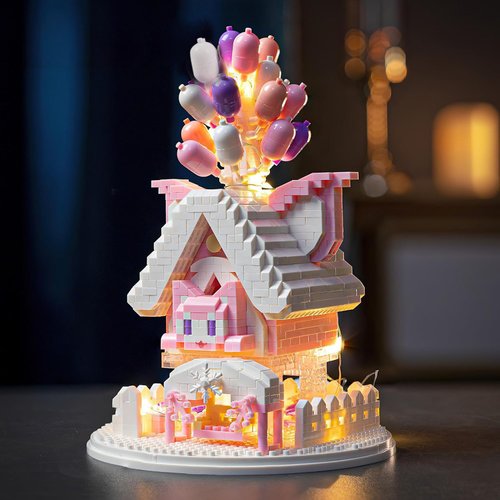 Insgen House Building Blocks Kit Toys Set, Mini 1493 Pcs Micro Bricks Collectible Creative Teen Girl Gifts Age 14 and Up, Dust Cover, and Wooden Base Up Balloon Castle Toys DIY Decoration Home