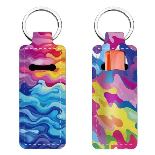 FREEBLOSS 2PC Lip Balm Keychain Gorgeous Rainbow Pattern Lipstick Holder Keychain 2 in 1 Fashionable and Portable Beauty Gadgets Unique Design to Prevent Loss