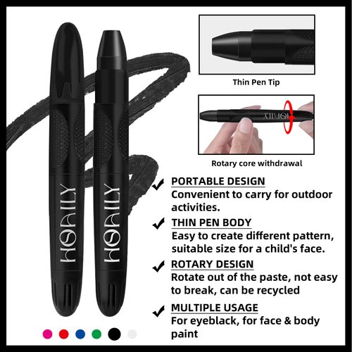 HOSAILY 3Pcs Eye Black Stick for Sports, Easy to Color Face Body Paint Eye Black for Baseball Softball Football Lacrosse, Halloween Costume Cosplay Parties Face Eye Paint Makeup Stick (Black,3Pcs)