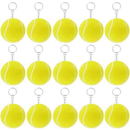 iMagitek 15 Pack Tennis Ball Keychains for Kids Party Favors Supplies, School Carnival Prizes, Party Bag Gift Fillers, Tennis Ball Stress Relieve Ball