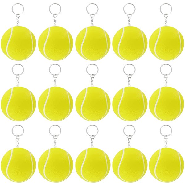 iMagitek 15 Pack Tennis Ball Keychains for Kids Party Favors Supplies, School Carnival Prizes, Party Bag Gift Fillers, Tennis Ball Stress Relieve Ball