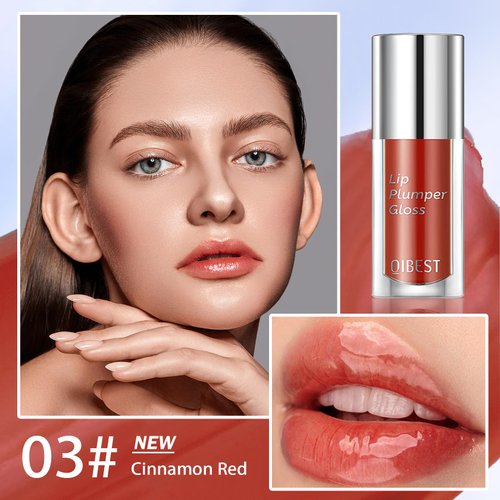 QIUFSSE Hydrating Lip Glow Oil Korean Big Brush Head Tinted Lip Oil Plumping Lip Gloss for Women,Non-Sticky Nourishing Lip Plumper for Lip Care and Dry Lips - 03 Cinnamon Red