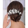 Rumtock Silver Flower with Crystal Hair Comb Long Side Headpiece for Wedding Brides Bridesmaid Women Girls Banquet Prom Handmade Jewelry