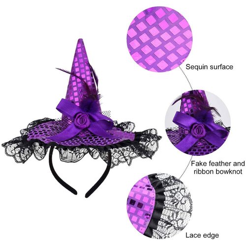 Asikkon Halloween Witch Hat Headband with Lace and Long Striped Socks Knee High Stocking for Halloween Party Favors Supplies Cosplay Costume