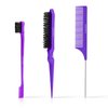 precious harvest Three-piece Hair Styling Rat Tail Comb Hair Brush Set,Double Sided Edge Brush for Edge & Back Brushing,Nylon Teasing Hair Brush with, Slicking Hair for Women Girls (Purple)
