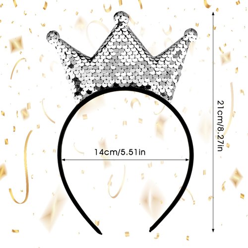 WLLHYF Sequins Crown Headband Christmas Glitter Crowns Hair Band Gold Hair Hoop Hair Accessories for Girls Women Birthday Christmas Party (silver)