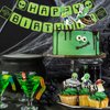 Whaline Halloween Alien Birthday Party Decorations Green Alien Happy Birthday Banner Cupcake & Cake Toppers UFO Outer Space Saucer Balloons Hanging Swirls for Alien Birthday Party, 53Pcs