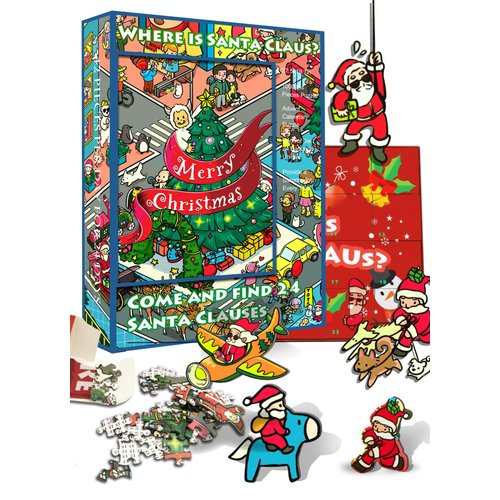 Advent Calendar Puzzles 2024, Christmas Puzzles for Adults 1000 Pieces, Search For 24 Santa Claus, Christmas Countdown 24 Days, Xmas Christmas Gift for Women Men Kids