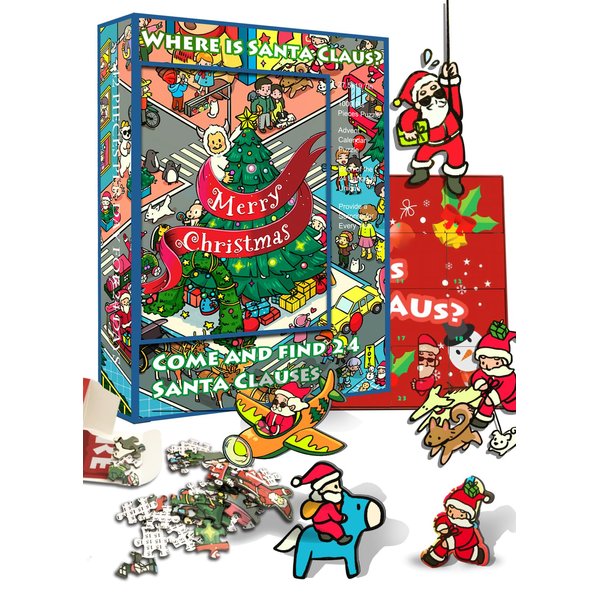 Advent Calendar Puzzles 2024, Christmas Puzzles for Adults 1000 Pieces, Search For 24 Santa Claus, Christmas Countdown 24 Days, Xmas Christmas Gift for Women Men Kids