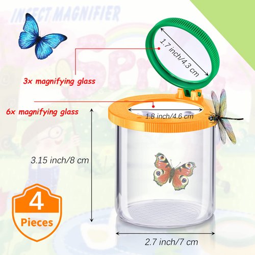 4 Pcs Insert Bug Viewer Magnifier Backyard Explorer Bug Catcher Kit for Kids Bug Cage Insect Catcher Box Critter Bug Jar for Children Nature Exploration Toys Educational Science Kits, 2 Colors