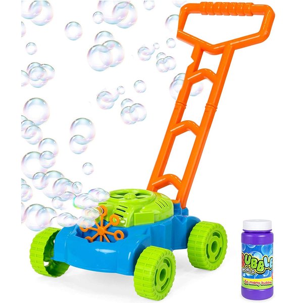 JMe Bubble Machine Toy - Automatic Bubble Blower Lawn Mower and Bubble Refill Bottle - 1000+ Bubbles Per Minute Portable Bubble Maker for Kids Toddlers Boys Girls 3 AA Batteries Needed