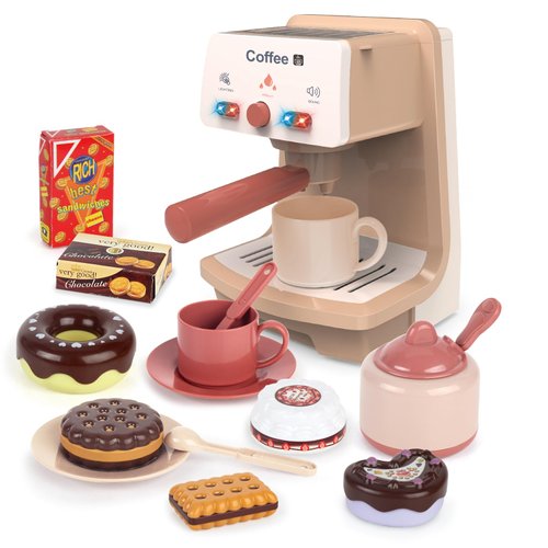 Yalujumb Kids Coffee Maker Toy Espresso Machine Playset - Toy Coffee Maker Set with Realistic Action,Light and Sound-Toy Coffee Maker Set for Kids