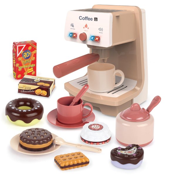 Yalujumb Kids Coffee Maker Toy Espresso Machine Playset - Toy Coffee Maker Set with Realistic Action,Light and Sound-Toy Coffee Maker Set for Kids