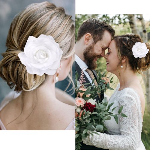 Atoden White Rose Hair Clip, Flower Rose Clips for Hair, Floral Hair Pins Rose Flower Brooch Mexican Decorative Headpieces for Women Girls Bridal Wedding Hair Accessories