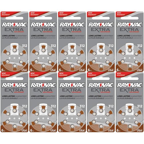 60 x Size 312 Rayovac Extra Advanced Hearing Aid Batteries