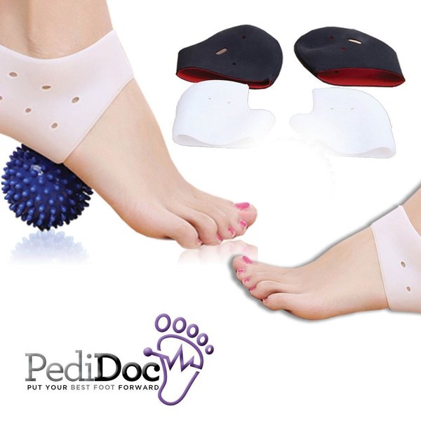 Plantar Fasciitis Heel Sleeves and Plantar Massage Ball - Quick Pain Relief - Shock Absorbing Gel Sleeve Breathable Protective Heel Cushion Support and Plantar Ball for Metatarsal, Heel and Arch Pain
