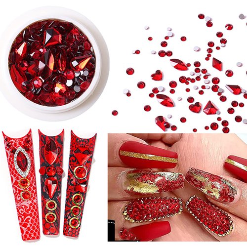 6 Boxes of Mixed Colors Nail Art Rhinestone Set RODAKY Red Green Blue Champagne Gold Crystal Rhinestones for Nail Design Crystals Gems Diamonds with Acrylic Nail Art Decoration Crafts DIY (S1)