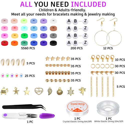 Gionlion 6000 Clay Beads Bracelet Making Kit, 24 Colors Flat Preppy Beads for Friendship Bracelets, Polymer Clay Beads with Charms for Jewelry Making, Crafts Gifts for Girls Ages 6-12