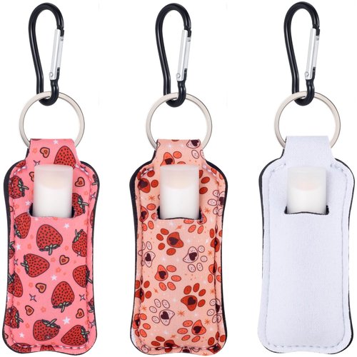 STSTR 3PCS Lip Balm Holder, Colorful Chapstick Key Chain, Mini Keychain Holder for Lipstick Lip Balm Lip Gloss with Clip, 4.58 Inch Cute Lip Gloss Organizer