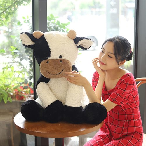 pangcangshu Cow Year Plush Toy Cute Cattle Stuffed Animals Cattle Soft Doll Kids Toys Birthday Gift for Children (Black and White, 30cm/11inch)